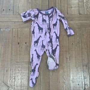 Kickee pants purple ruffle giraffe romper